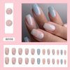 Press on Nails Short Ballerina Fake Nails Glossy False Nails With Marble Texture Designs Full Cover Stick on Nails Reusable Acrylic Coffin Artificial Nails Glue on Nails for Women 24Pcs