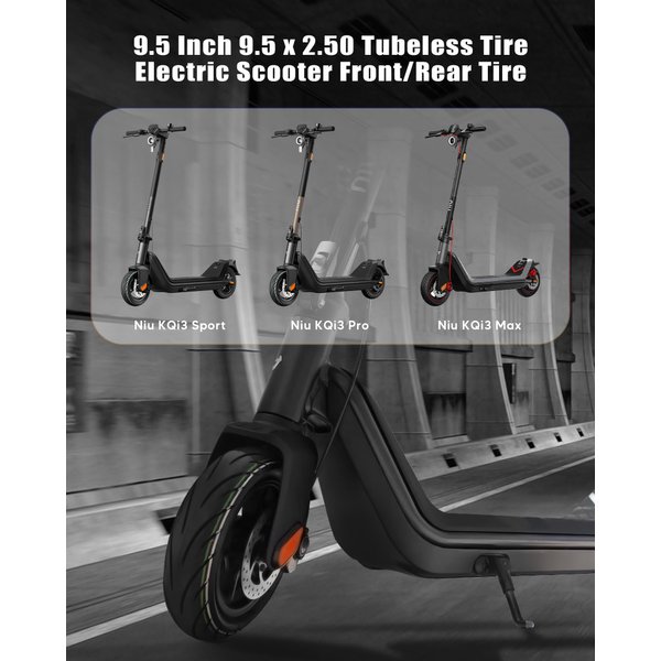 RidTianTek 9.5x2.50 Tubeless Tire 9.5 Inch with Live Glue Repairable for NIU KQi3/Pro/Max Electric Scooter Accessories, Rear Front Wheel Replacement, Non-Slip, Shockproof, Self Repairing (1 Pack)