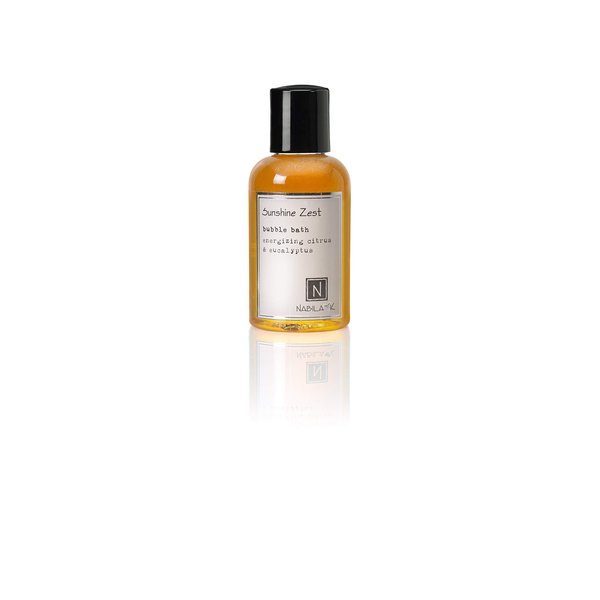 Sunshine Zest Travel Size Bubble Bath with Citrus & Eucalyptus Scent by Nabila K - Essential Oils, Natural Ingredients for Sensitive Skin, Gentle, Moisturizing - Luxury for Women & Men, 2 oz