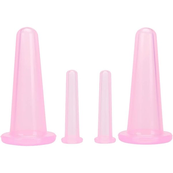 JJLFresheners 4 Pcs Pink Natural Silicone Massage Cup for Body Facial Care Face Neck Massage, Facial Skin Care Sets and Kits, Facial Cupping Set for Face