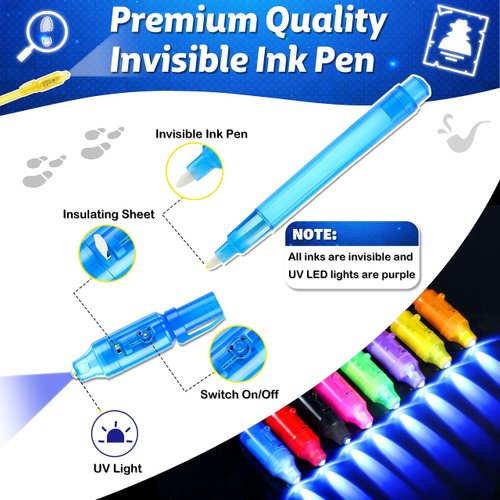 Joycover Invisible Ink Pen with UV Light for Kids, 24 Pack Spy Pen and Notebook, Spy Party Favors for Kids 4-8 8-12, Classroom School Prize Goodie Bag Stuffers, Christmas Birthday Gift for Boys Girls