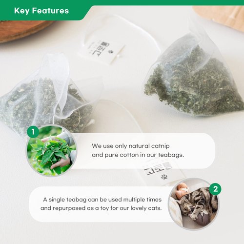 Organic Korean Catnip Tea Bags 13-Pack - Encourages Play, Reduces Anxiety, Ideal for Indoor Cats' Exercise & Hydration