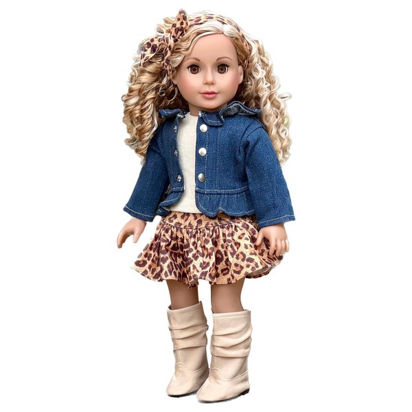 Adventure - 18 inch Doll Clothes - 5 Piece Outfit - Jeans Jacket, Ivory Tank Top, Skirt, Scarf and Boots - (Doll Not Included)