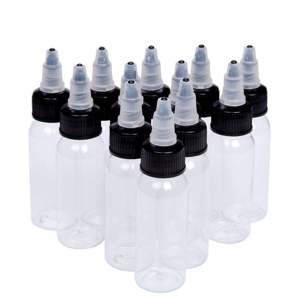 new star tattoo 30ml Empty Tattoo Ink Bottles, 12pcs 1oz Tattoo Twist Cap Plastic Clear Transparent Tattoo Pigment Container Bottle 1oz,30ml Tattoo Squeeze Bottles (12pcs)