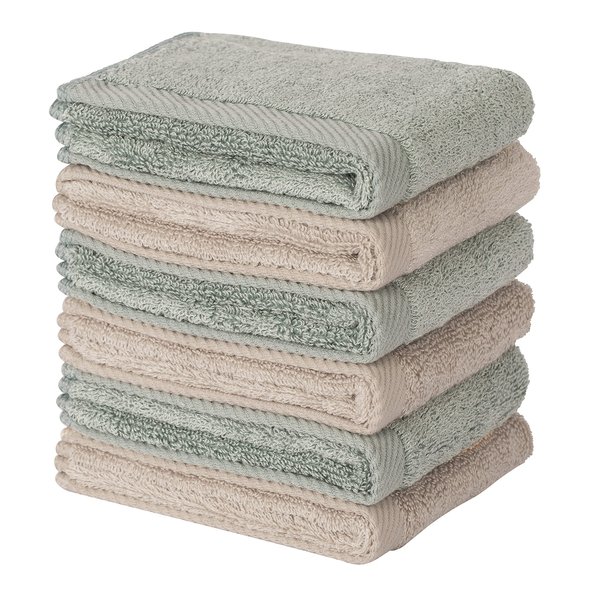 Mother-Earth Face Towel for Washing Face - 12x12 Inches Premium Softness, Extra Absorbent, Washcloths for Sensitive Skin, Set 6 Pieces (Blueish Green-Brown)