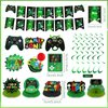 Video Game 7th Birthday Party Decorations Green Black Happy Birthday Level 7 Banner Backdrop Honeycomb Centerpieces Hanging Swirls Tissue Paper Pompoms Kit for Boy 7 Years Old Game Controller Supplies