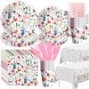 HIPVVILD Floral Party Decorations Tableware, Wildflower Party Supplies, Plate, Cup, Napkin, Tablecloth, Cutlery, Spring Summer Flower Party Decorations For Birthday Baby Shower Tea Party | Serve 24