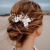 Urieo Wedding Flower Rhinestone Hair Comb Rose Gold Pearl Bride Hair Side Combs Bridal Sparkly Crystal Hair Accessories for Women and Girls