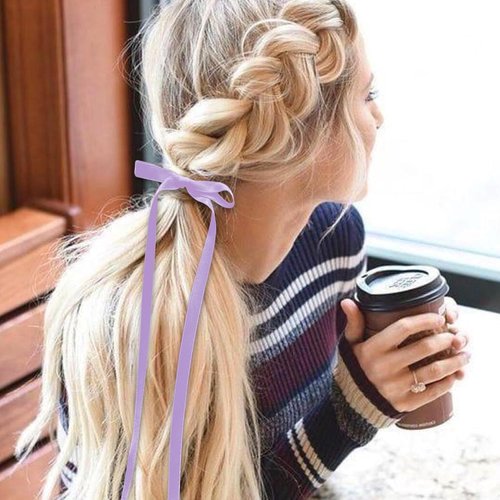 Hair Bows Clips For Women Girls, Hair Ribbon Bow Clip With Long Tail, Silky Satin Bowknot Hair Clips With Long Tassel 2PCS (Purple)