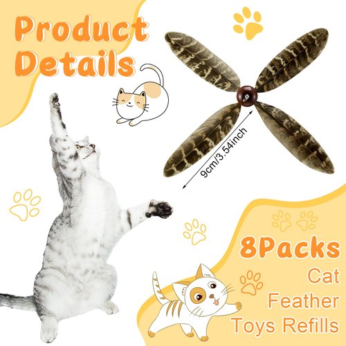 Relaxgiant 8 Pcs Cat Feather Propeller Refills Propeller Cat Toy Refills Cat Toy Feather Replacement Cat Wand Attachments