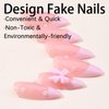 Bow Charm Designs Press on Nails Medium Cute Pink French Tip Fake Nails with White Pearl Designs Glossy Almond Shape Stick on Nails Reusable False Nails for Women Girls Manicure Nail Decor 24Pcs