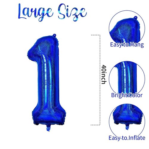 Number 1 Balloon 40 inch, Dark Blue Big Number Balloon, Giant Foil 1 Balloons Number, Helium 1st Birthday Balloons for Kids Boys Girls Birthday Party Decorations Wedding Anniversary Event Supplies