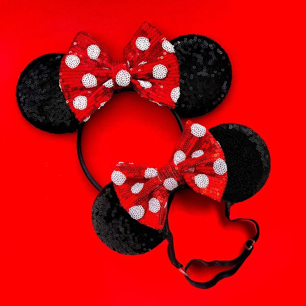 Little Ears Boutique Minnie Ears Mommy and Me Set Ears Elastic Headband, Mouse Headband, Handcrafted in Florida, US