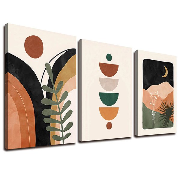 Orange Minimalist Boho Wall Art Geometry Neutral Abstract Art Modern 3 Pieces Stretched and Framed Artwork HD Pictures Canvas Prints Wall Art for Bedroom Office Home Bathroom Wall Decor 12"x16"x3