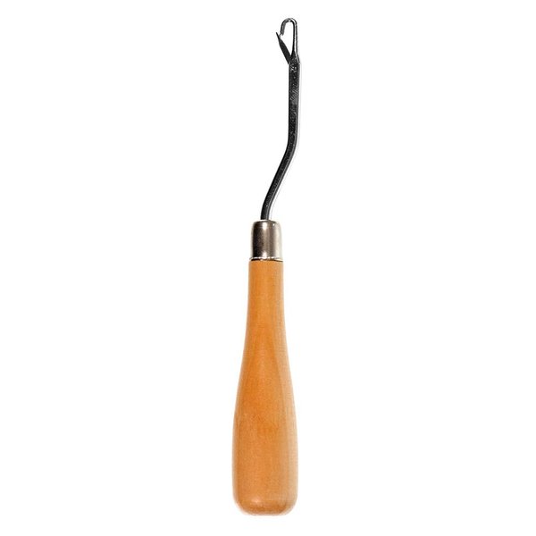 Craft County Bent Latch Hook Tool – Latched Rugs and Gridded Projects – Comfortable Grip – Natural Wood Handle