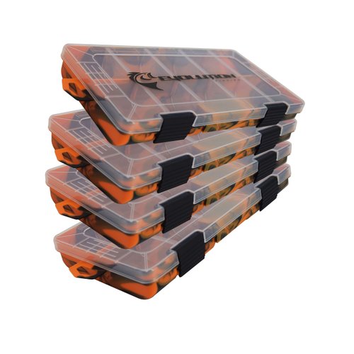 Evolution Outdoor 3500 Drift Series Fishing Tackle Tray Multi Pack of 4 – Orange, Colored Tackle Box Organizer with Removable Compartments, 2 Latch Closure, Utility Box Storage