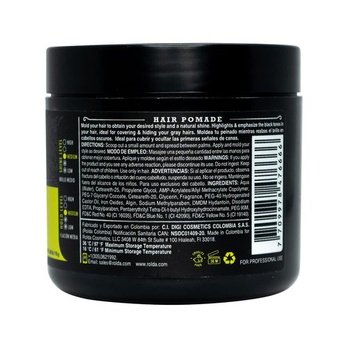 Rolda Black Pomade - Medium Hold With Radiant Shine - Grey Hair Coverage - Water-Based, All-Day, Flake-Free Formula