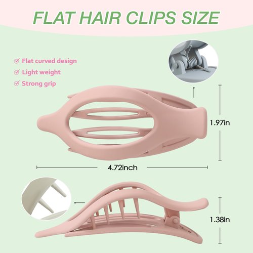 6PCS Flat Hair Clips, Flat Claw Clips for Women Girls, 4.72 Inch French Concord Hair Claw Clips, Macron Color Hair Clips for Thick Thin Hair, Lay Down Hair Clips, Women Hair Accessories