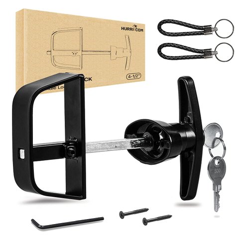 Hurrikom Shed Door T-Handle Lock Kit -Shed Door Latch with 4-1/2" Stem, Includes 5 Keys for Sheds Doors, Playhouses, Camper, RV, Garage(Black)