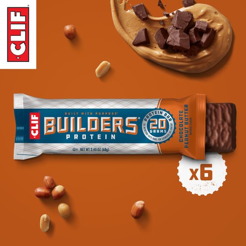CLIF Builders - Chocolate Peanut Butter Flavor - Protein Bars - Gluten-Free - Non-GMO - Low Glycemic - 20g Protein - 2.4 oz. (6 Pack)