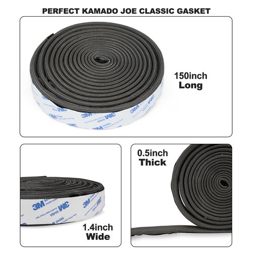 Onlyfire Chef Wire Mesh Gasket Kit for Kamado Joe Big Joe, High Temp Fiberglass Gasket Replacement BBQ Smoker Accessories, Adhesive Self Stick Felt 180" Long