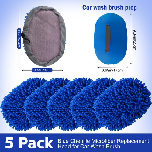 Layhit 5 Pcs Car Wash Mitt Car Wash Kit, Car Wash Brush Not Included, Microfiber Mitt Car Cleaning Car Washing Tools Truck Washing Kit Car RV Pickup Chenille Scratch Replacement Kit(Royal Blue)