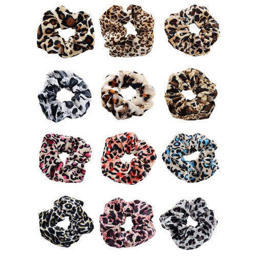 12 Pack Women's Animal Style Leopard Print Hair Scrunchies Cheetah Scrunchie Leopard Hair Ties Chiffon Ponytail Holder Elastic Bobbles (12 Pcs Leopard Velvet Scrunchies F)