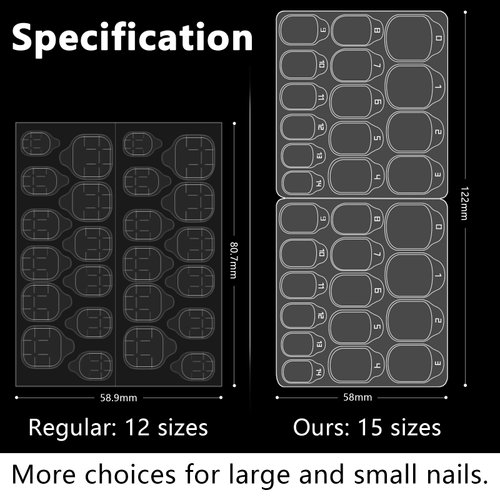 Laza 10 Sheets 300 Pcs Clear Nail Adhesive Tabs 15 Sizes Waterproof Fake Nail Glue Sticker Super Sticky Nail Bond Double Sided Jelly Glue for Press On Nails Stickers Manicure Nail Glue Tabs No Crease