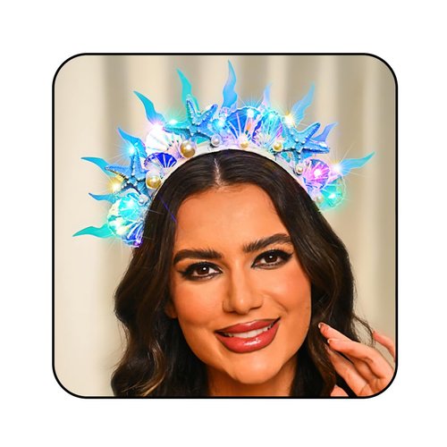 GENBREE Light Up Mermaid Headband Led Starfish Hair Band Glowing Shell Headbands Pearl Beach Festival Party Hair Accessories
