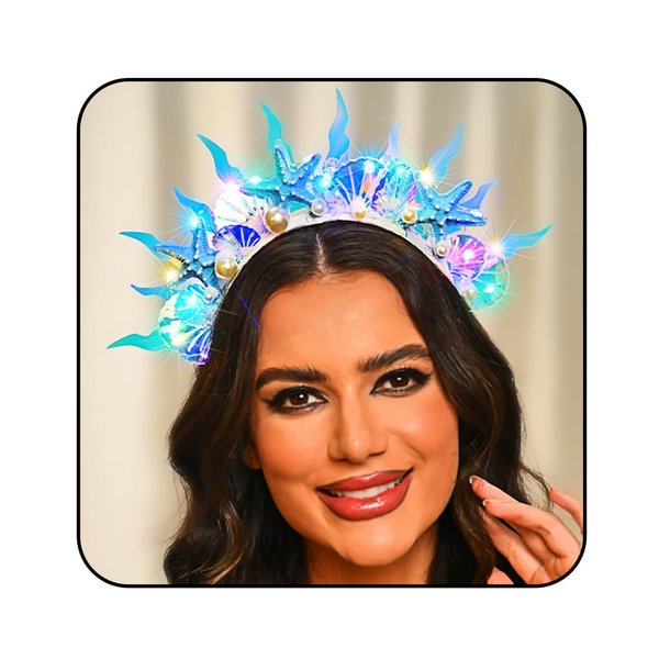 GENBREE Light Up Mermaid Headband Led Starfish Hair Band Glowing Shell Headbands Pearl Beach Festival Party Hair Accessories