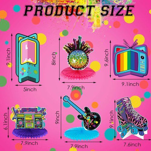 80s 90s Party Decorations 12 Pieces 80's 90's Honeycomb Centerpieces 80s / 90s Table Toppers Retro Party Decorations for 1980s / 1990s Hip Hop Birthday Party Favors Supplies