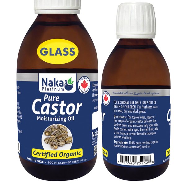 300ml (10oz) glass bottle ORGANIC CASTOR Oil, Expeller Pressed, Moisturizes, Softens and Nourishes Skin, Hair and Nails (300ml)