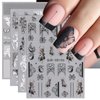 JMEOWIO 3D Embossed Black White Flower Nail Art Stickers Decals Self-Adhesive Pegatinas Uñas 5D Line Leaves Nail Supplies Nail Art Design Decoration Accessories 4 Sheets