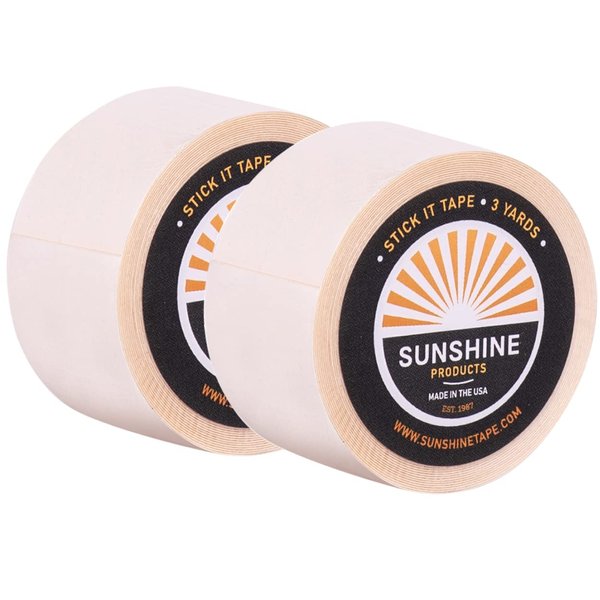 Sunshine Tape 2 Pack Stick It Wig Adhesive Tape Roll - 1" x 3 YDS - Double Sided, Medical Grade - Toupee and Wig Tape