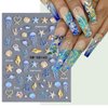 5D Embossed Seashell Starfish Nail Art Stickers - Self Adhesive Seashell Starfish Nail Decals Summer Nail Stickers Supplies Blue Marine Life Theme Design Nail Art Stickers for Women DIY Nail Salons