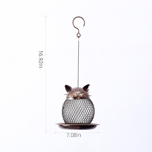 Mentoart Bird Feeder for Outside, Squirrel Proof Metal Wild Bird Feeder Decoration for Hanging Outside Garden Yard, Cute Cat-Shaped