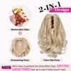 REECHO Ponytail Extension, 9" Claw Clip in Short Curly Wavy Pony Hair Extension Jaw Clip on Pony Tail HP001 Hairpiece for Women - Dark Ash Blonde with Golden Ends