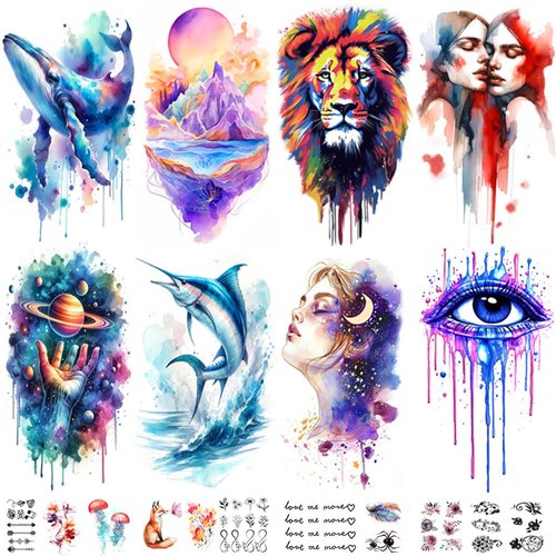 Jctato Watercolor Temporary Tattoos of Beautiful Animals Realistic for Adults, Aesthetic Sleeve Tattoos Half Arm for Women Girls, Long Lasting Fake Tattoos Full Arm for Kids,Whale