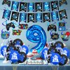 Video Game Theme 9th Birthday Party Decorations for Kids Blue Black Cheers to Level 9 Banner Hanging Swirls Level Up 9 Balloons Kit for Boys Girls 9 Years Old Game Controller Birthday Supplies Decor