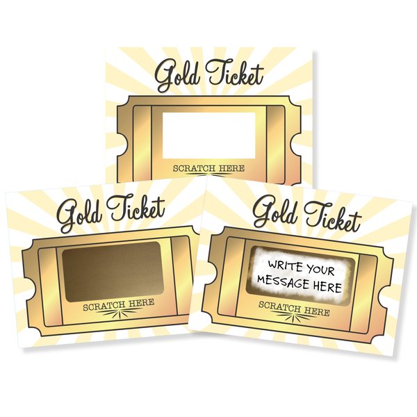 My Scratch Offs - 20 Pack Golden Ticket DIY Make Your Own Scratch Off Tickets & Stickers for Small Business, Prizes, Games, Promotion, Party Favors and Note Cards - 3x4