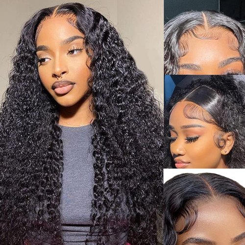 4GIRL4EVER Transparent HD Lace Front Wigs Human Hair Deep Wave Wig 4X4 Lace Closure Human Hair Wigs for Black Women Pre Plucked Brazilian Hair 180% Density Natural Color (26 Inch)