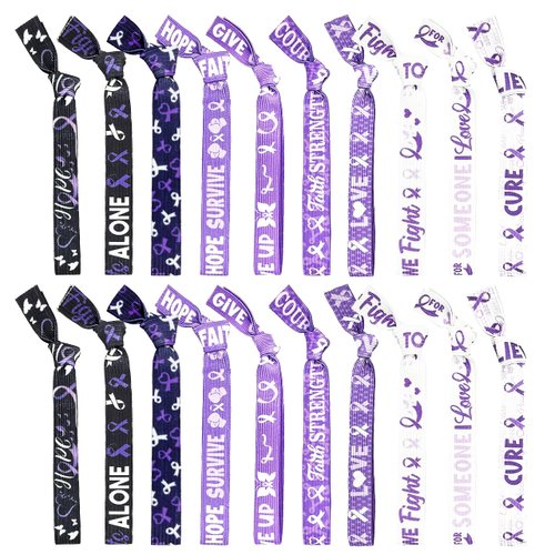 40 Pcs Purple Ribbon Hair Ties, Purple Awareness Soft Hair Bands Scrunchies Inspiring Elastic Knotted Ponytail Holders Hair Styling Bulk for Women Girl Yoga Purple Party Favors Gifts (PURPLE)