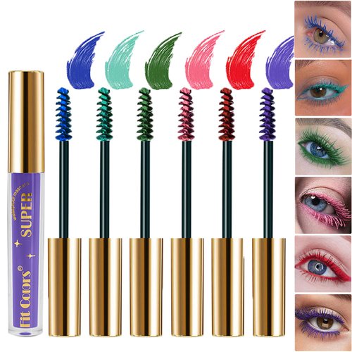 6 Colors Colored Mascara Set, Colorful Waterproof Mascara for Eyelashes, Long Lasting Smudgeproof Voluminous Curling Color Mascara for Eyelashes Women's Lengthening Eye Mascara Set