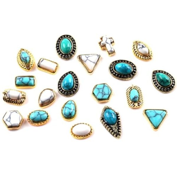 50 PCS Turquoise Nail Hanging Ornaments 3D Nail Art Supplies Nail Art Accessories Western Nail Hanging Ornaments Retro Nail Hanging Ornaments for Nail Art DIY