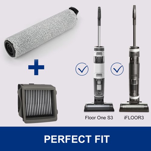 Ifloor3 Roller Brush Replacement for iFloor 3 and Floor One S3 Cordless Wet Dry Vacuum Cleaner (2 Brush Roller+2 HEPA Filters)