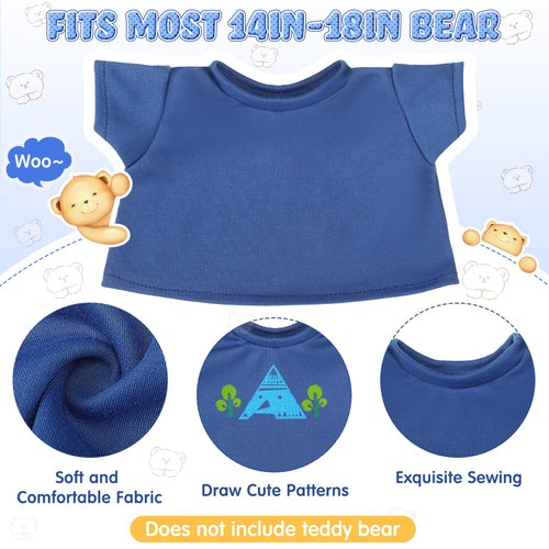 Skylety 6 Pcs Bear Clothes Basic Bear Tee Shirt Classic Stuffed Animal T Shirt Plush Bear T Shirt Crew Neck Bear Clothes for Stuffed Bears Doll with 14 - 18 Inch(Blue)