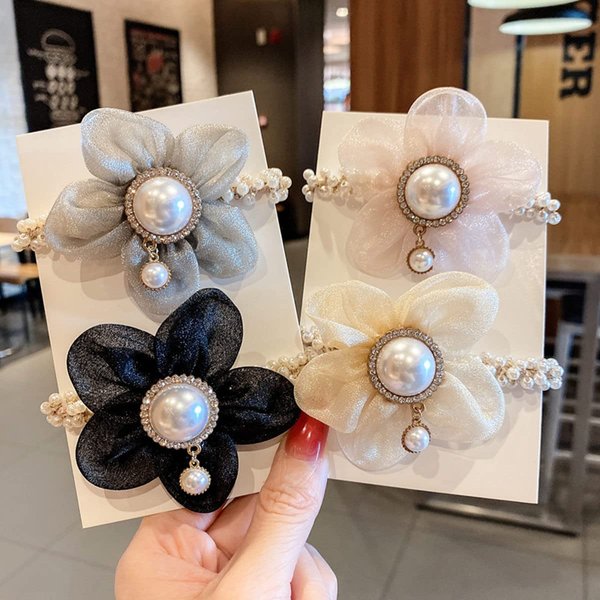 LOVEF Fashion Flowers Pearl Hair Elastic Band,Hair Rope Accessory Ponytail Holder for Lady Women Girls,Set of 4