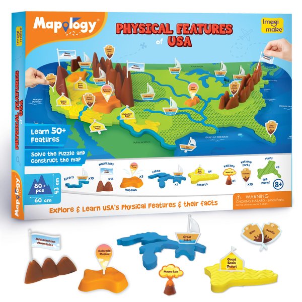 Imagimake Mapology Physical Features USA Puzzle | Mountains, National Parks, Rivers & Lakes 3D Puzzle for Kids 8-10 | Educational Toys | Classroom Must-Haves | Classroom Christmas Toys