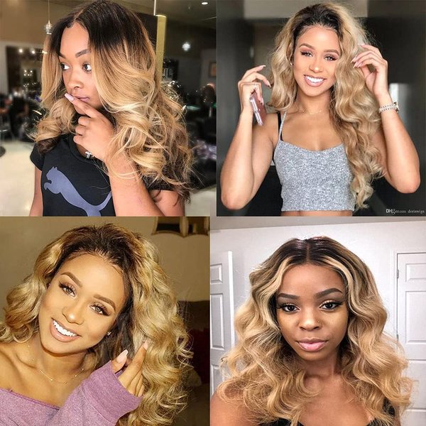 1B/27 Bundles Ombre Blonde Body Wave Human Hair Bundles 8A Grade Brazilian Unprocessed Virgin Hair 3 Bundles 12 14 16 Inch Two Tone #1b Black and #27 Honey Blonde Bundles Human Hair