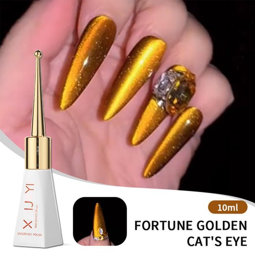 ASMAYSA Gold Cat Eye Gel Nail Polish, Magnetic Gold Glitter Polish for Nails, Long Wear Shiny Reflective Nail Polish for Women, Gold UV Gel Nail Polish, Gel Design Nail Polish, 10ML